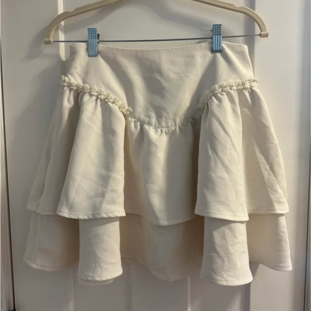 SHEIN White Layered Ruffle Mini Skirt